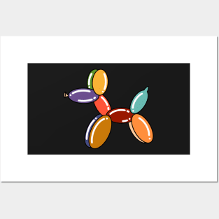 Rainbow Balloon Animal Dog On Black Background Posters and Art